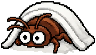 a bedbug peeking out from under a white blanket