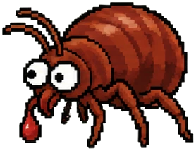 a bedbug with a small red drop on its chin