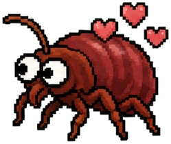 a very full bedbug with little hearts over its back